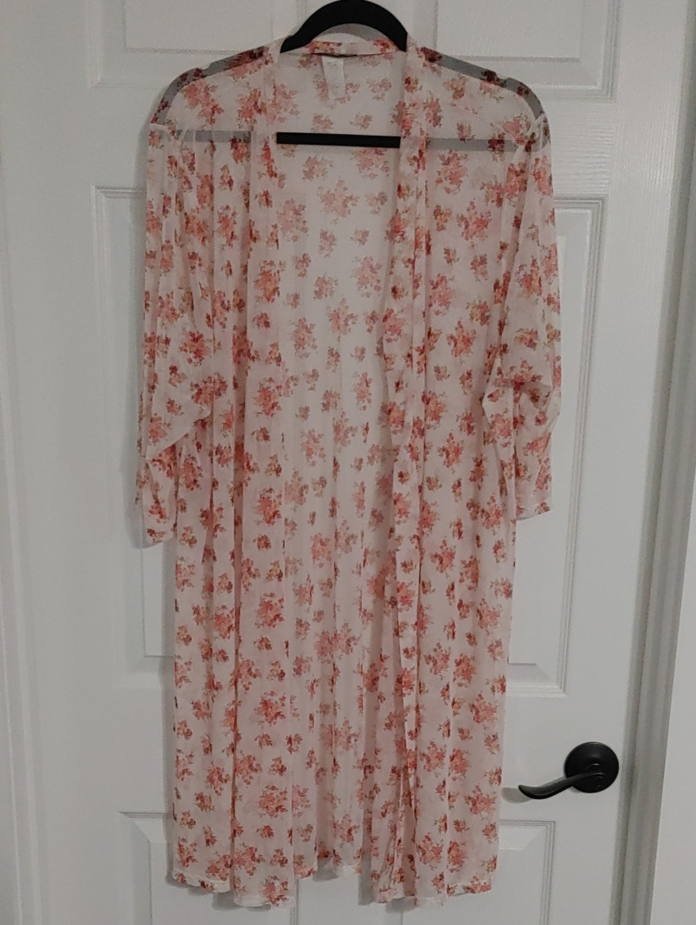 Sheer Floral Kimono Duster - Pink Plus Size 3X
